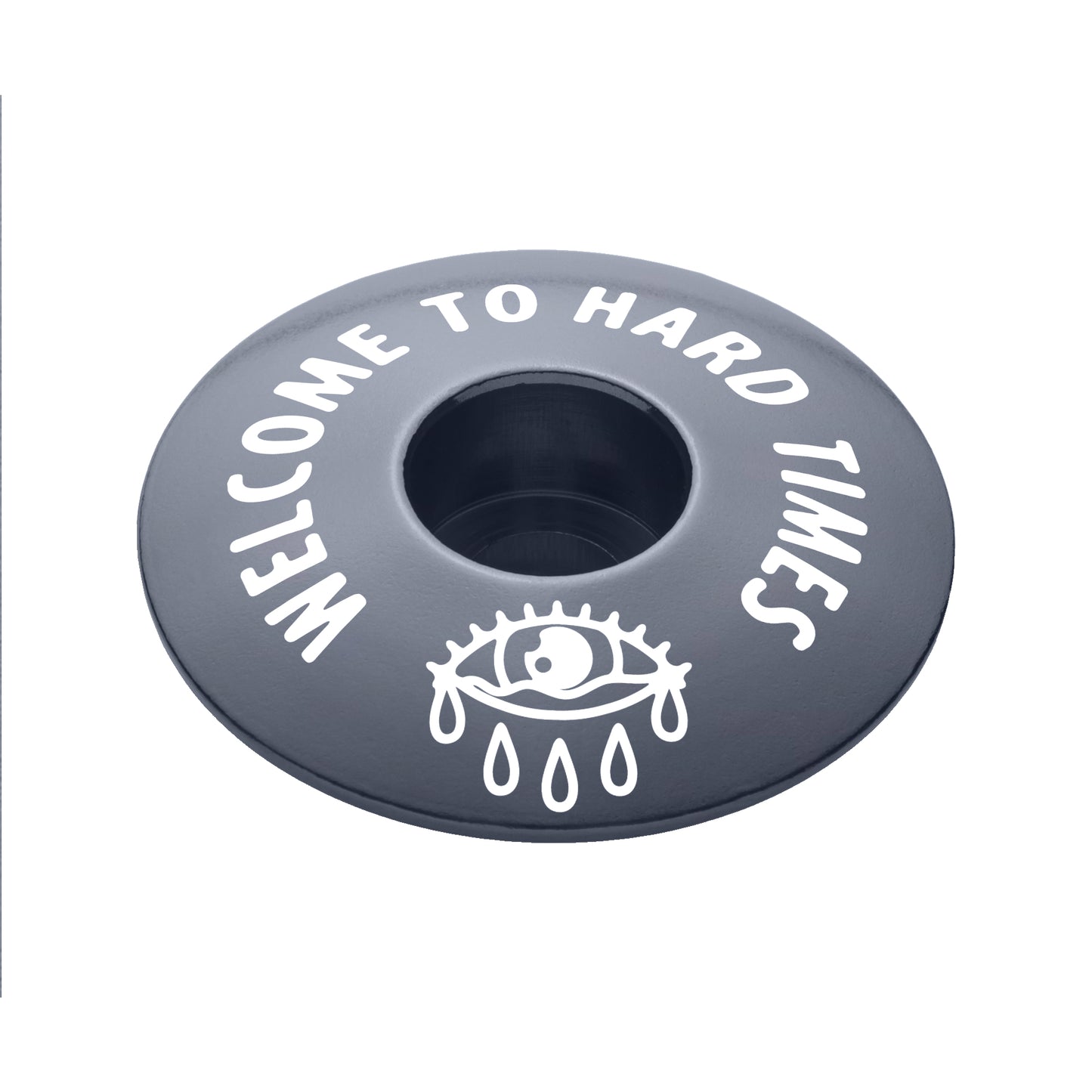 Gray bicycle headset cap designed to fit 1 1/8" steerer tubes ideal for your custom bike headset cap.