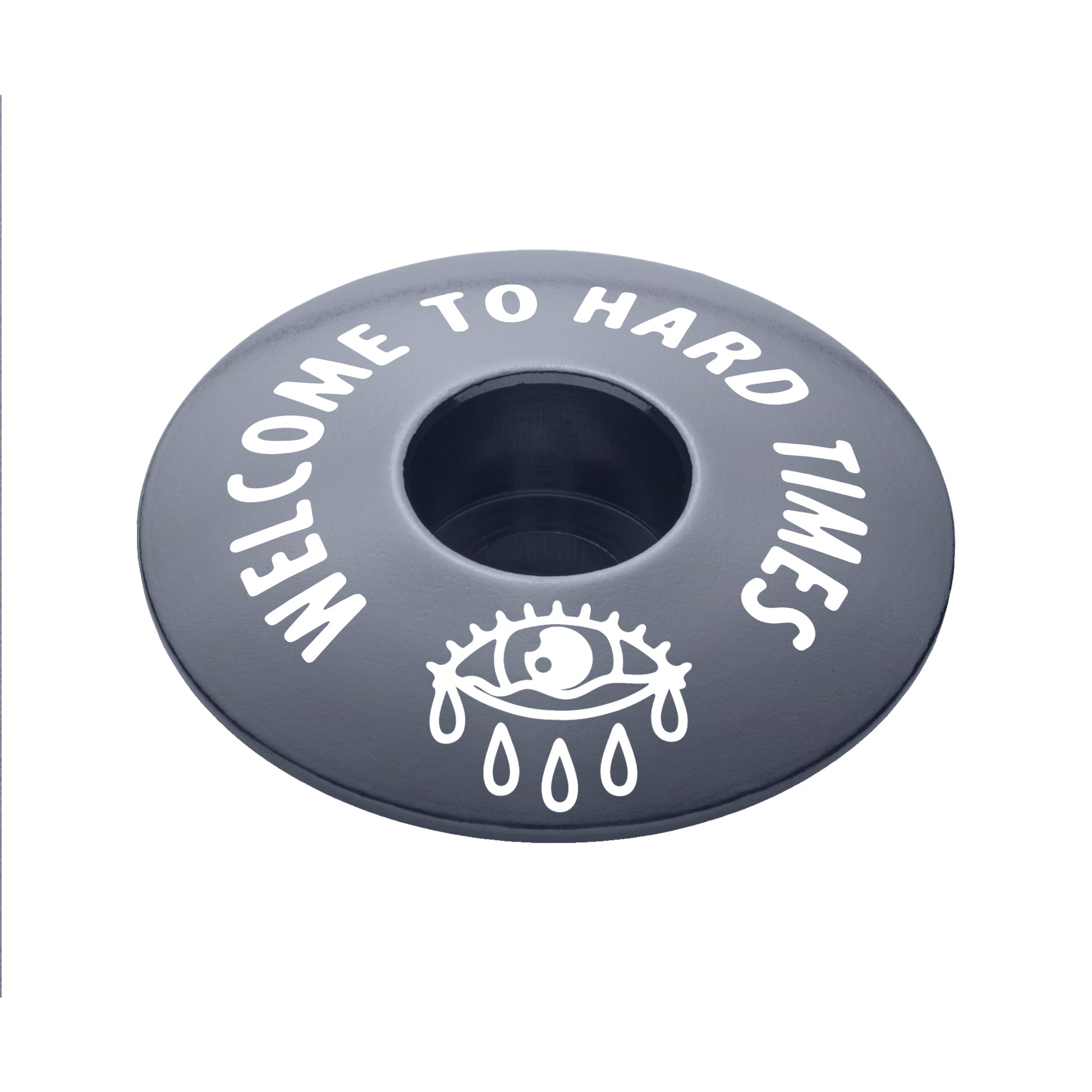 Gray bicycle headset cap designed to fit 1 1/8" steerer tubes ideal for your custom bike headset cap.