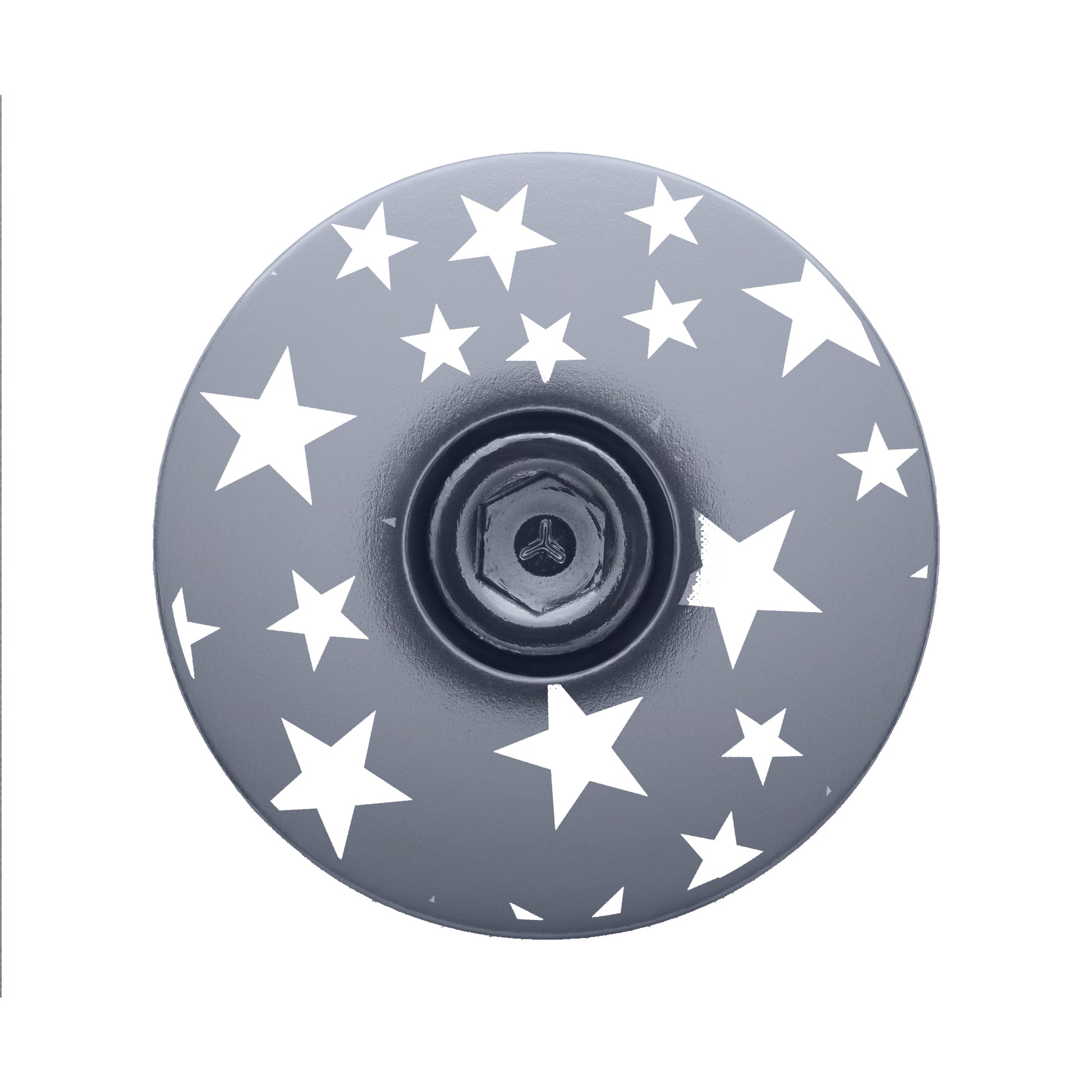 Gray star-themed headset cap for customizing your bike with a touch of personality.