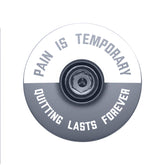 Gray top cap for bikes with the "Pain is Temporary" design