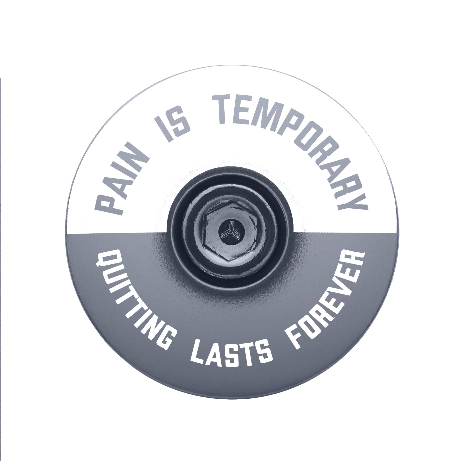 Gray top cap for bikes with the "Pain is Temporary" design