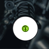 Throwback White NO TEXT/IMAGE - Lime green mtb bar end plugs with headset cap and bolt for unique bike customization.