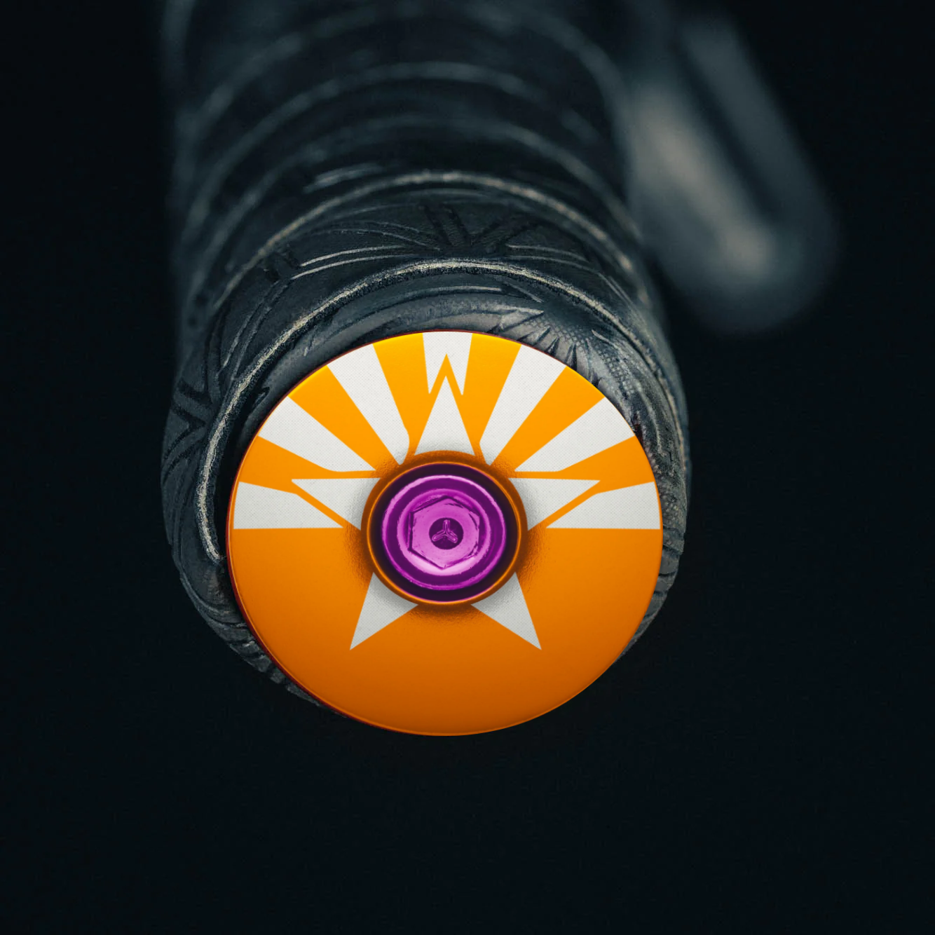 Orange bicycle bar end plugs for mtb or gravel handlebars