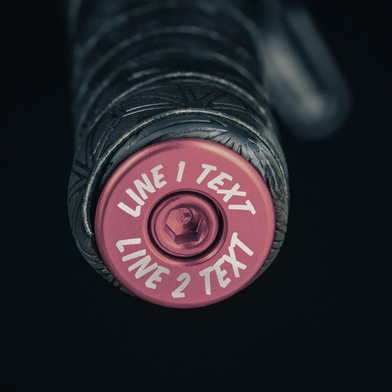Pink bicycle bar end plugs and headset cap set for mountain or road bike personalization