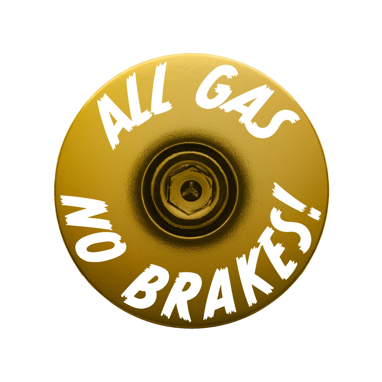 custom bike headset cap with All Gas No Brakes graphic, a perfect addition to your cycling gear.