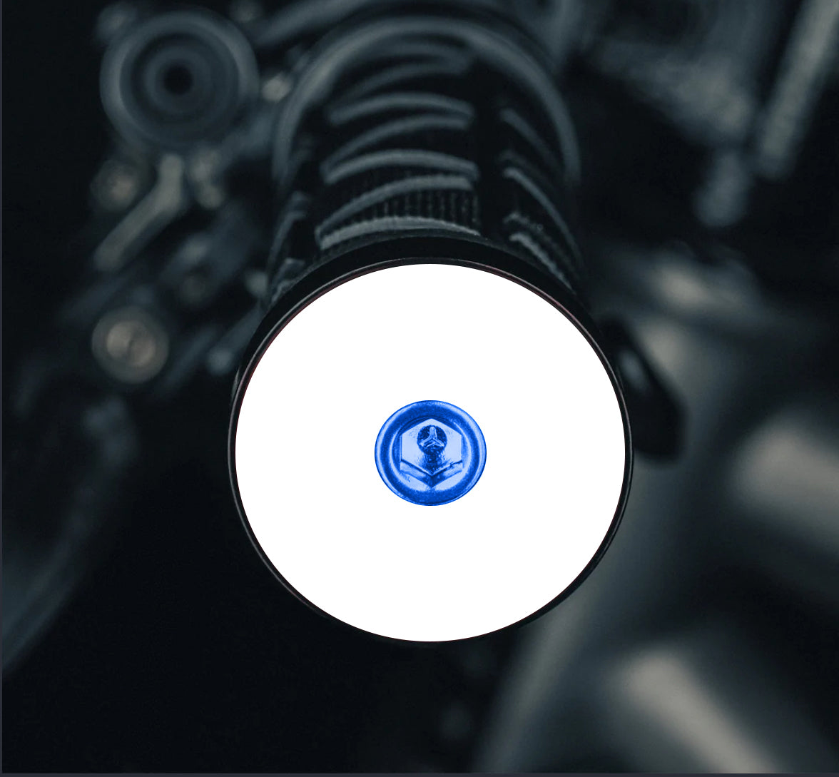 Throwback White NO TEXT/IMAGE - blue road bicycle bar end plugs with matching headset cap and bolt for customization