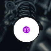 Throwback White NO TEXT/IMAGE - Purple MTB bar end plugs with matching headset cap and bolt for a custom bicycle setup