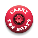 Bright red bike stem cap designed for modern bicycles.