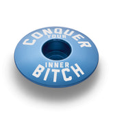 light blue bike stem cap designed for cycling enthusiasts seeking personalized bike components.
