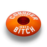 The bold orange bike stem cap provides a colorful upgrade to cycling top caps for all bikes.