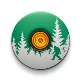 Dark green bike top cap engraved with a Bigfoot design for personalized cycling gear.