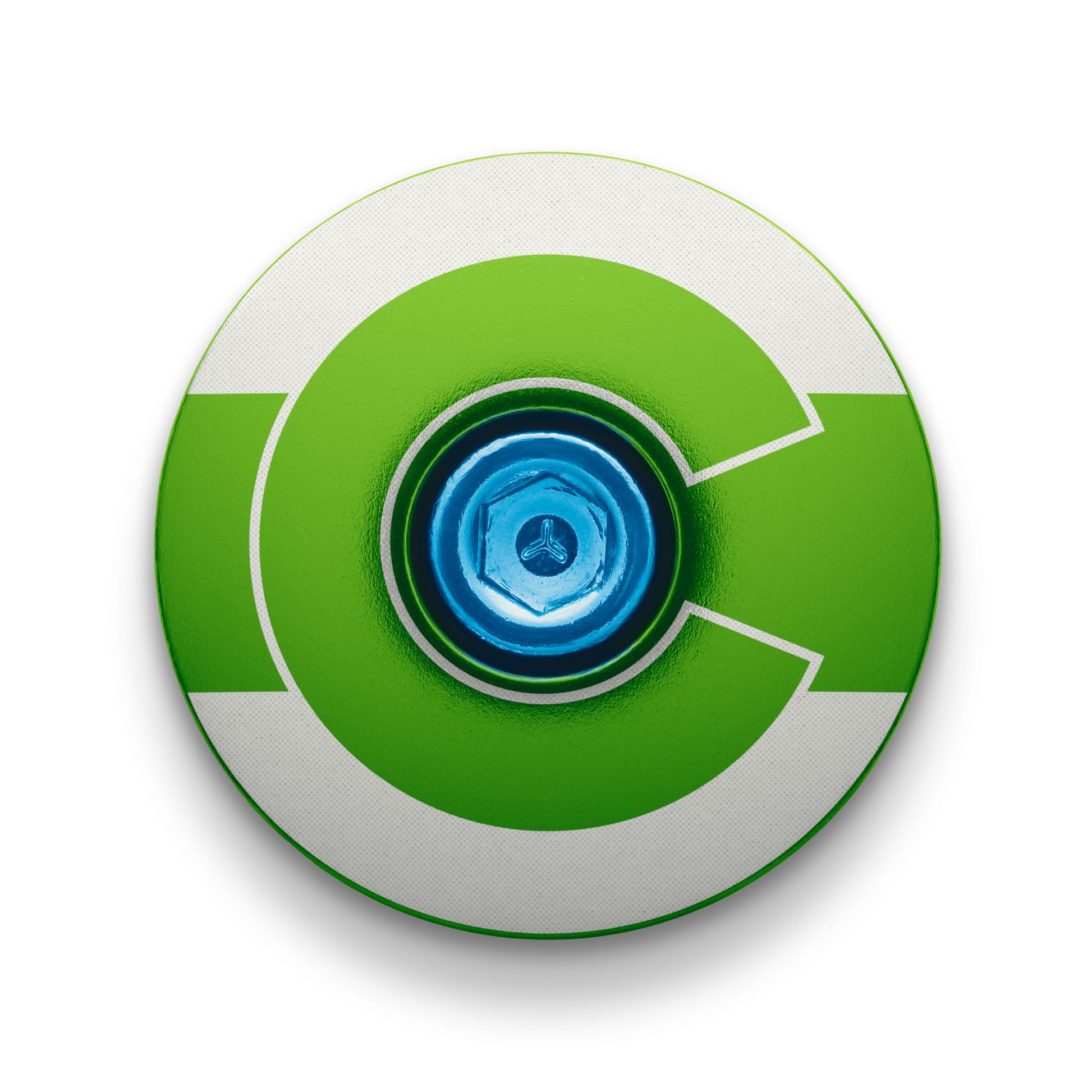Lime green bike headset top cap showcasing Colorado pride