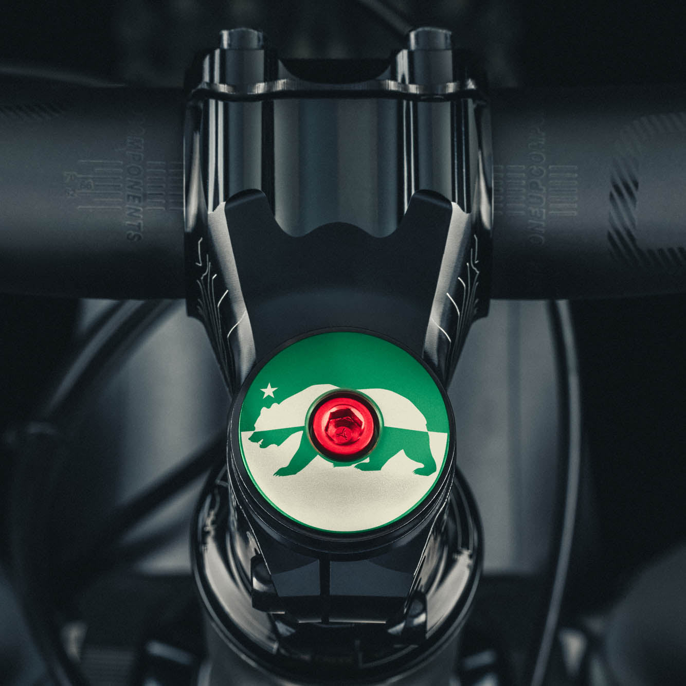 California Republic -  Dark green bike headset top cover featuring a California-themed custom stem cap design.