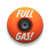 Orange headset top cap made from durable aluminum for cycling gear.