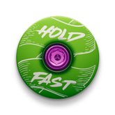 Lime green bicycle stem cap designed for 1 1/8" steerer tubes.