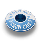 Know Pain Know Gain bicycle headset cap, a symbol of resilience for serious cyclists.