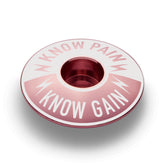 Pink Know Pain Know Gain bicycle headset cap for cyclists who embrace challenges and growth.