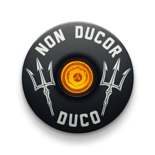 Black bicycle headset cap with "No Bad Rides" engraved design for 1 1/8" steerer tubes.