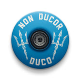 Blue bike top cap featuring "No Bad Rides" message for personalizing your ride.