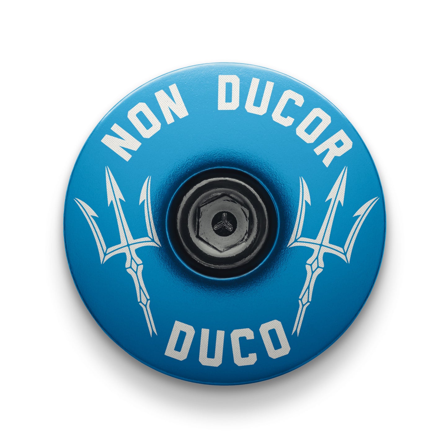 Blue bike top cap featuring "No Bad Rides" message for personalizing your ride.