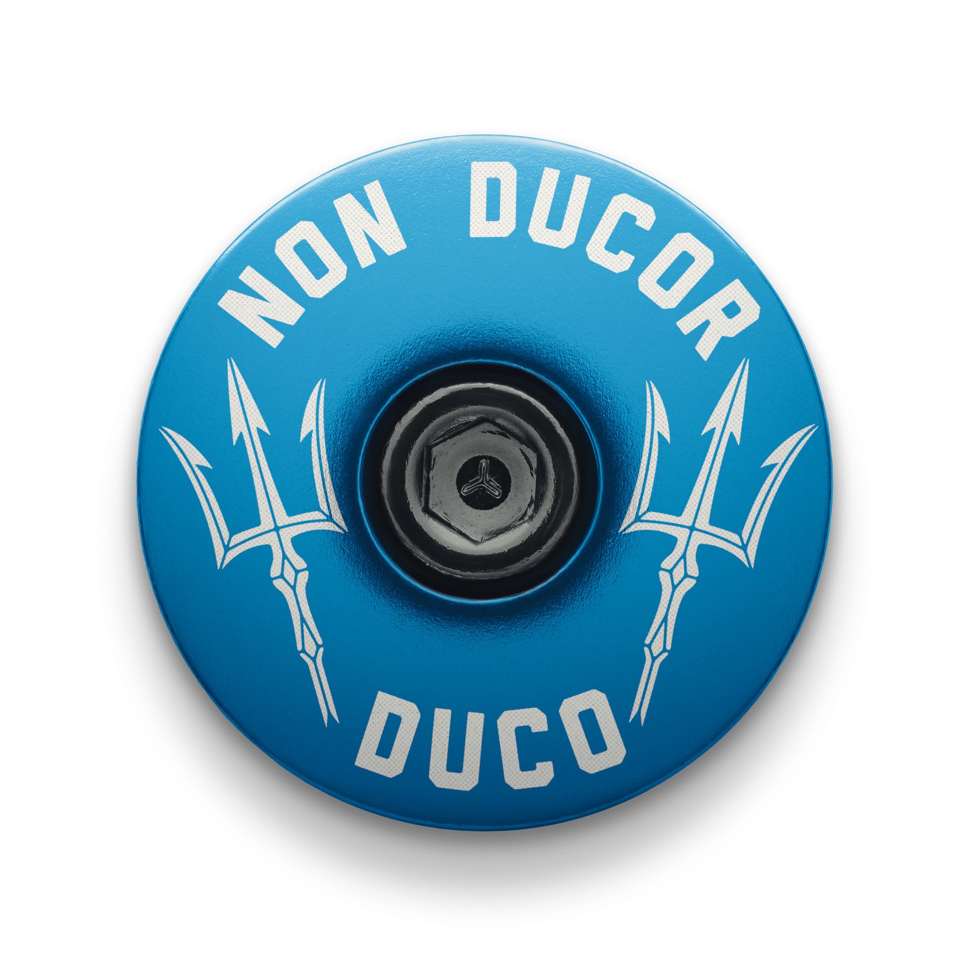 Blue bike top cap featuring "No Bad Rides" message for personalizing your ride.