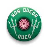 Dark green custom stem cap with "No Bad Rides" text for 1 1/8" bikes.