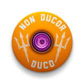 Non Ducor, Duco Custom Bicycle Headset Cap -  Orange bicycle stem cap with "No Bad Rides" message for 1 1/8" steerer tubes.