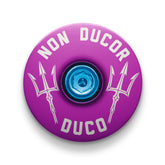 Non Ducor, Duco Custom Bicycle Headset Cap -  Purple bicycle top cap with "No Bad Rides" engraving for personal customization.
