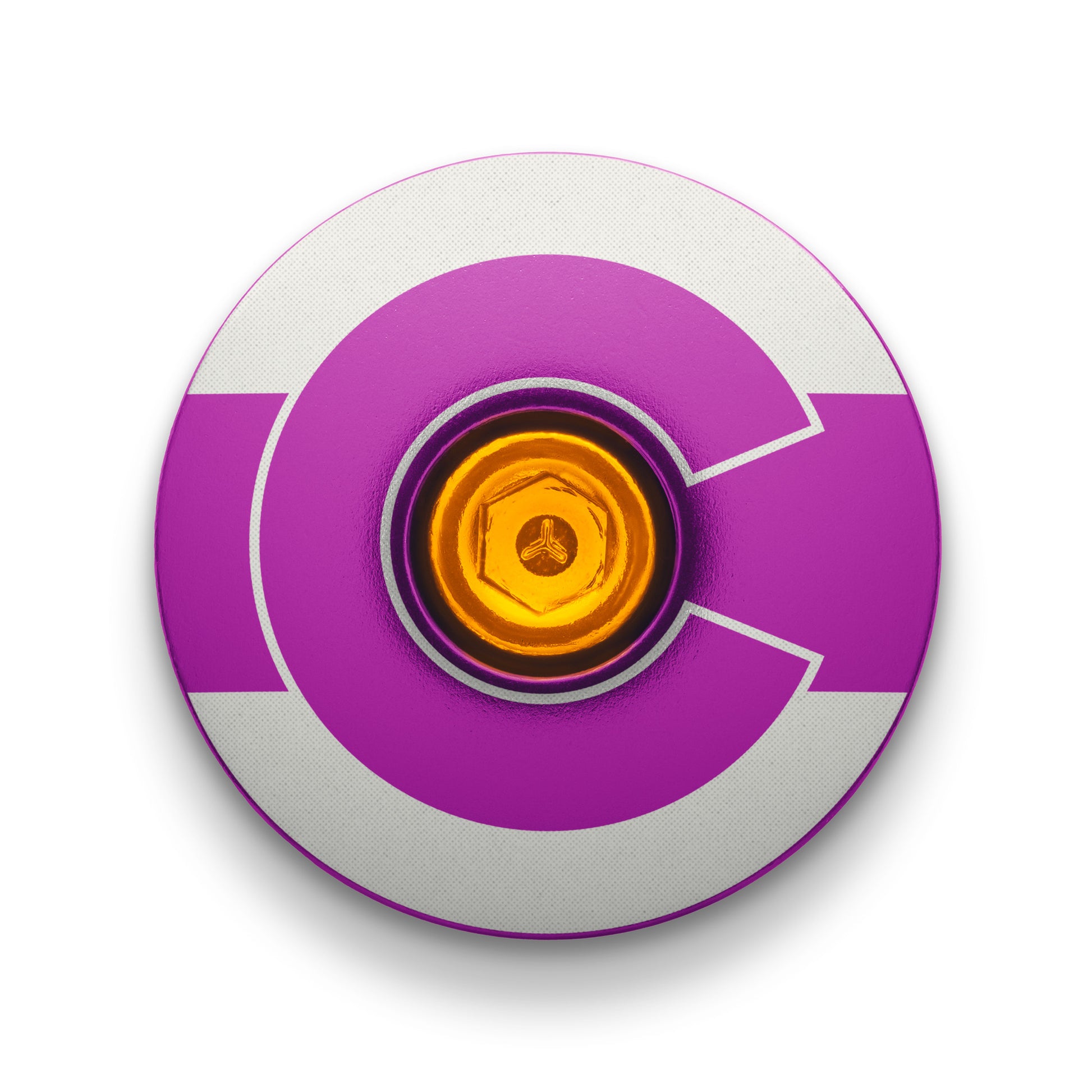 Purple bike stem cap highlighting a Colorado flag design