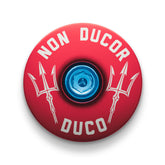 Non Ducor, Duco Custom Bicycle Headset Cap -  Red bike headset cap with "No Bad Rides" design for cycling customization.