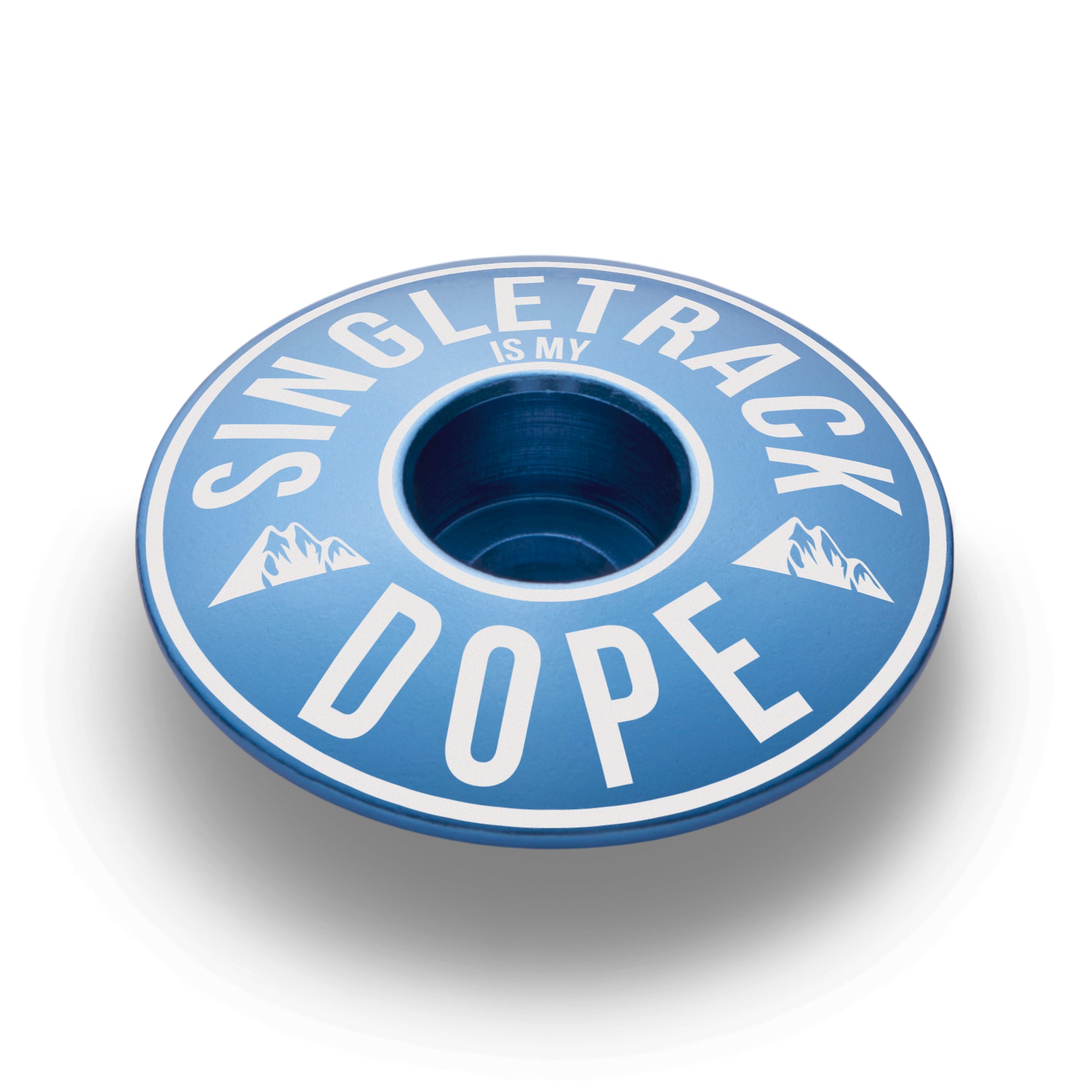 Blue bicycle headset cap designed for a personalized touch on your mountain bike.