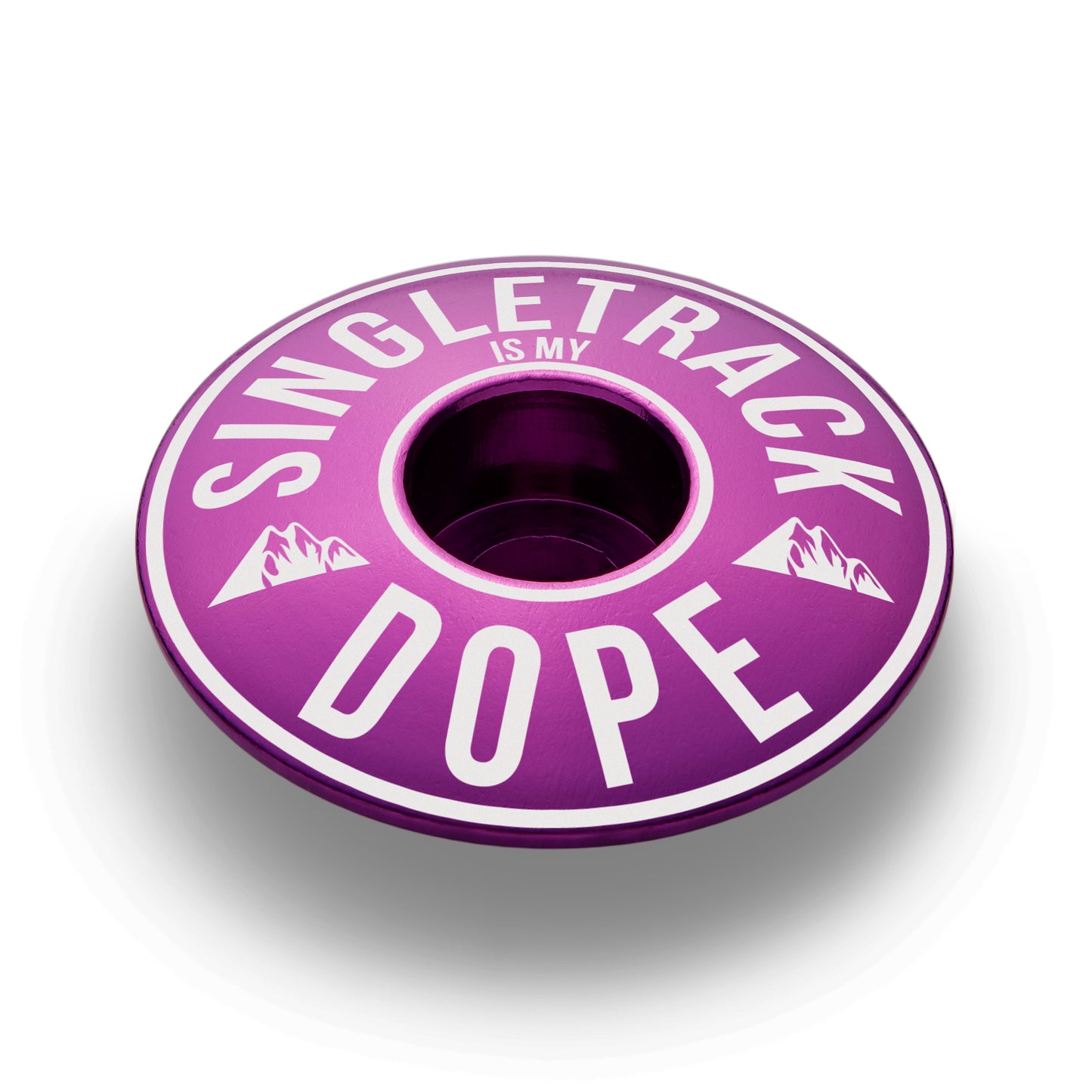 Purple custom stem cap for mountain bikes, offering strength and a unique personalized look.