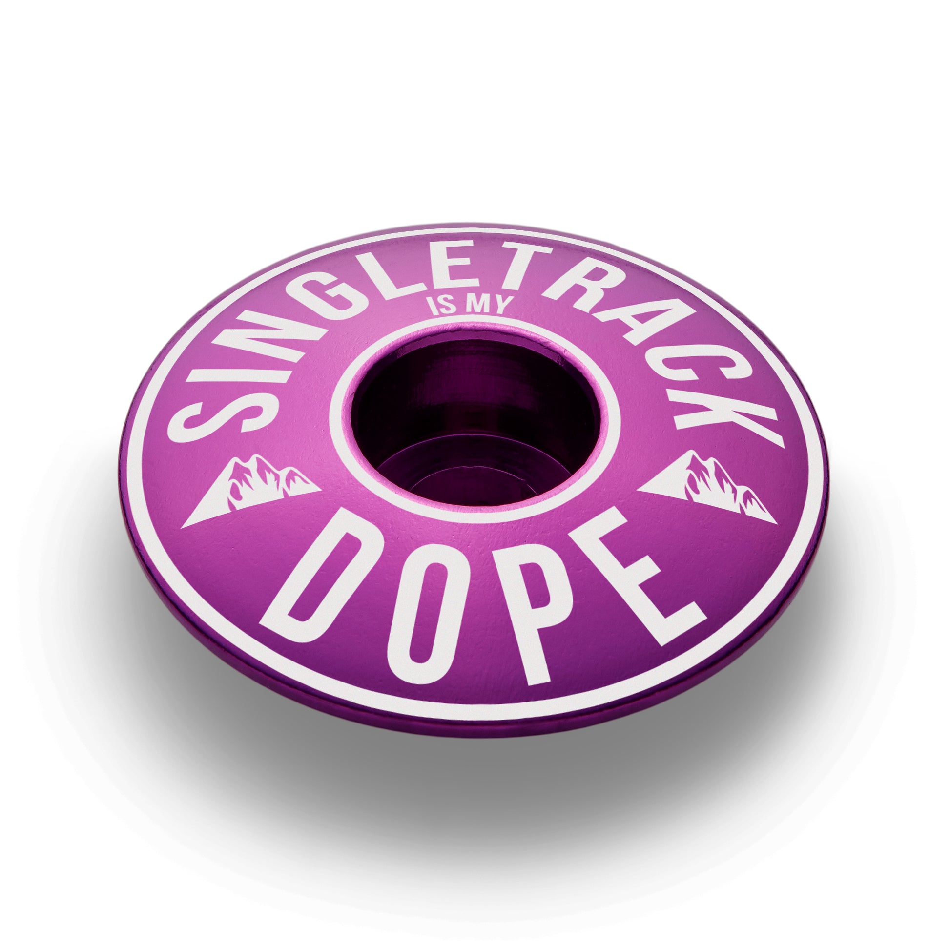 Purple custom stem cap for mountain bikes, offering strength and a unique personalized look.