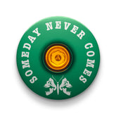 Dark green bicycle headset cap with a death moth design for mountain bike customization.