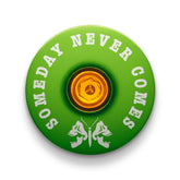 Lime green bicycle headset cap with a death moth design for mountain bike customization.