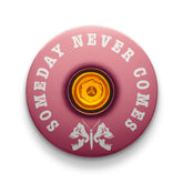 Pink stem top cap with a death moth design for mountain bike customization.