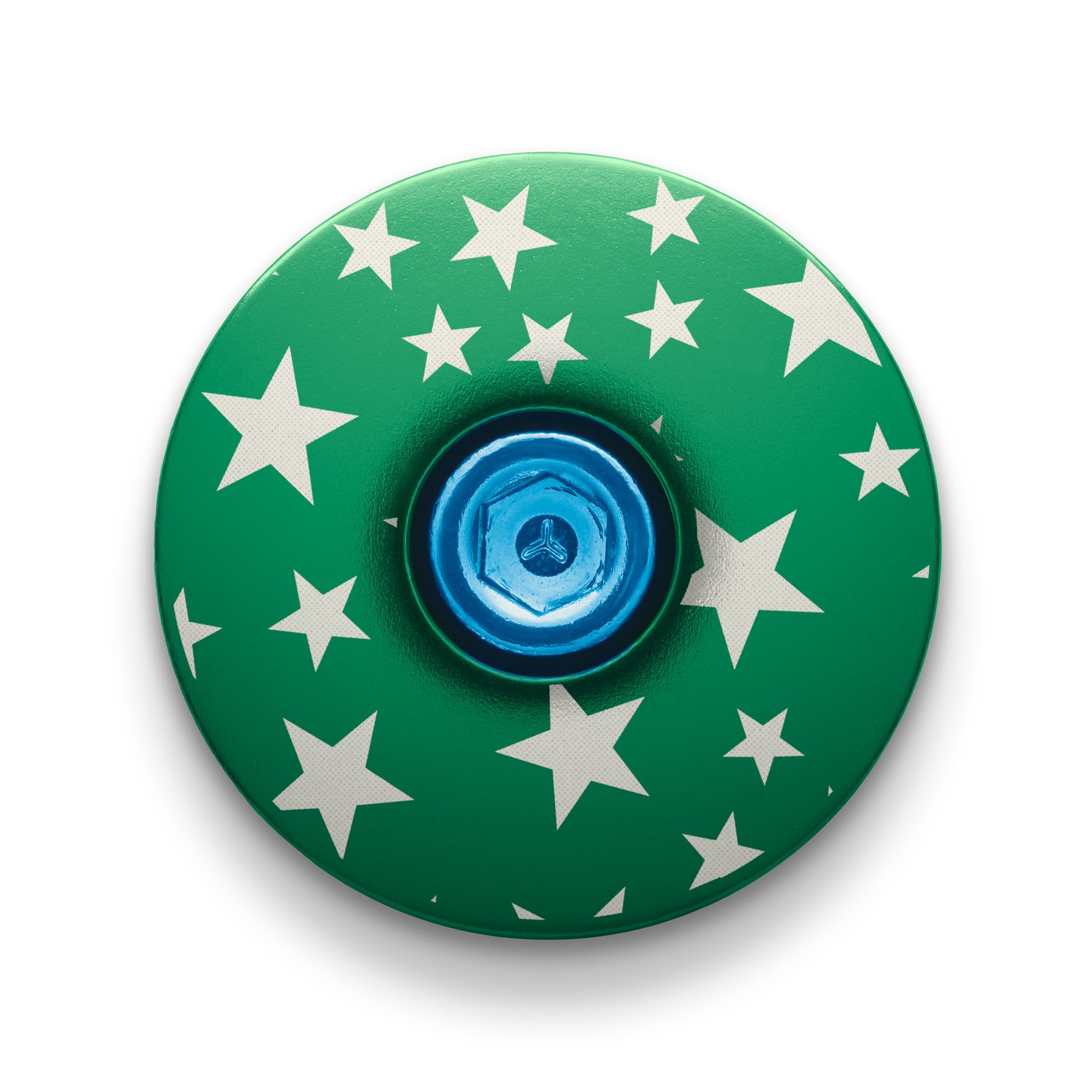 Dark green star-themed headset cap for customizing your bike with a personal touch.