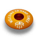 Gold bicycle headset cap designed to fit 1 1/8" steerer tubes offering a stylish touch to your bike components.