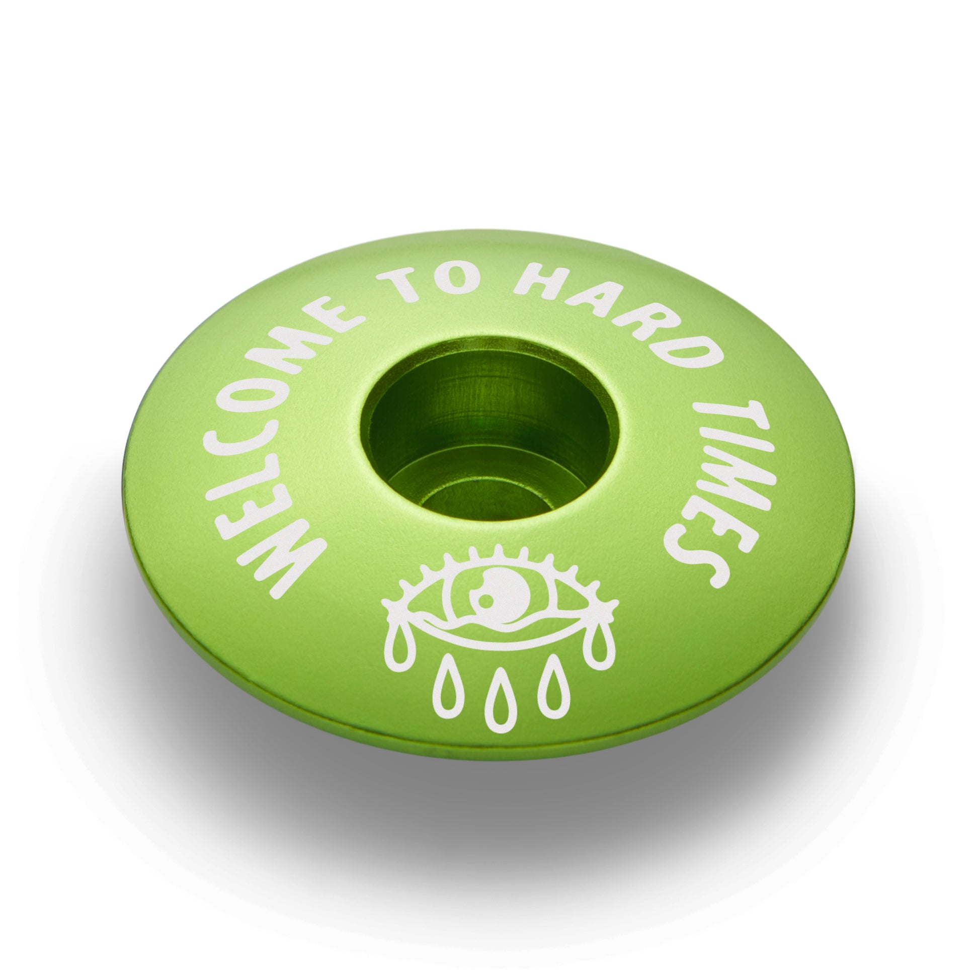 Lime green bicycle headset cap designed to fit 1 1/8" steerer tubes adding personality to your bike top cap.